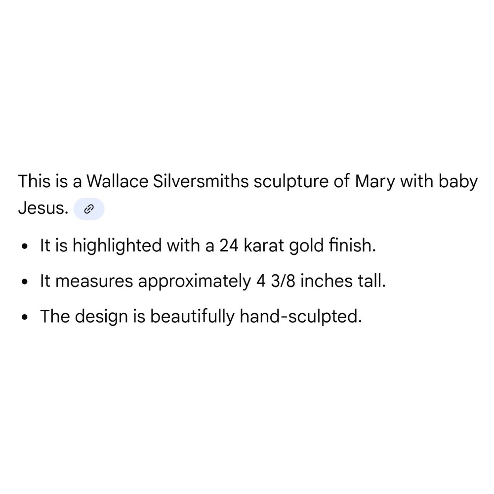 Wallace Silversmiths Mary Baby Jesus Sculpture Ornament 24 Karat Gold Finish - Picture 5 of 5